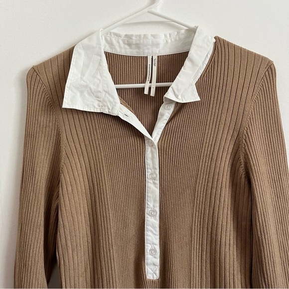 By Anthropologie • Caramel White Ribbed Polo Dress - Picture 4 of 9